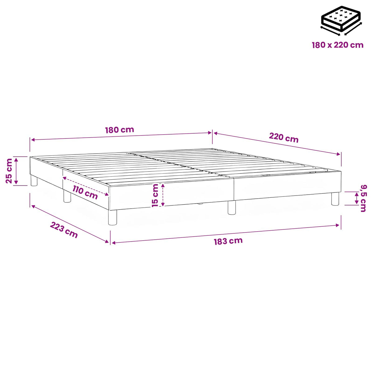 Boxspringbett ohne Matratze Hellgrau 180x220 cm Samt