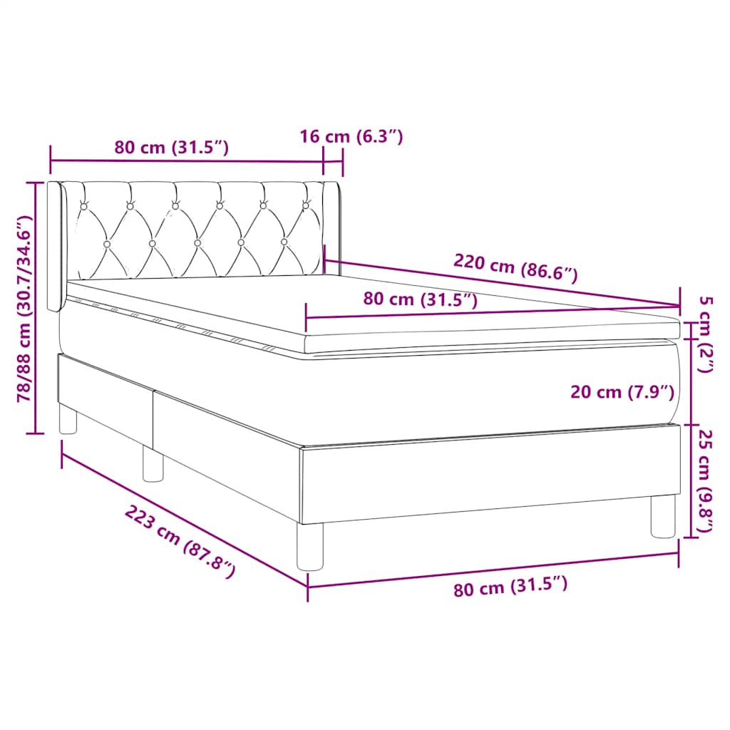 Boxspringbett mit Matratze Schwarz 80x210 cm Samt