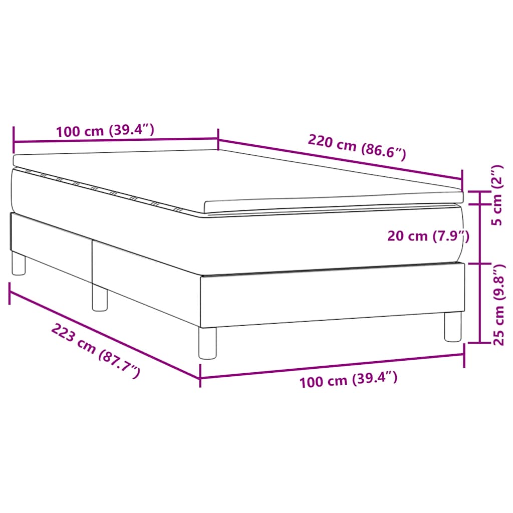 Boxspringbett mit Matratze Dunkelgrau 100x220 cm Samt