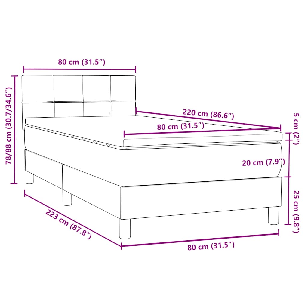Boxspringbett mit Matratze Schwarz 80x220 cm Samt