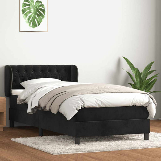 Boxspringbett mit Matratze Schwarz 80x210 cm Samt