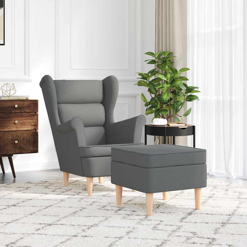Sessel mit Fußhocker Dunkelgrau Stoff