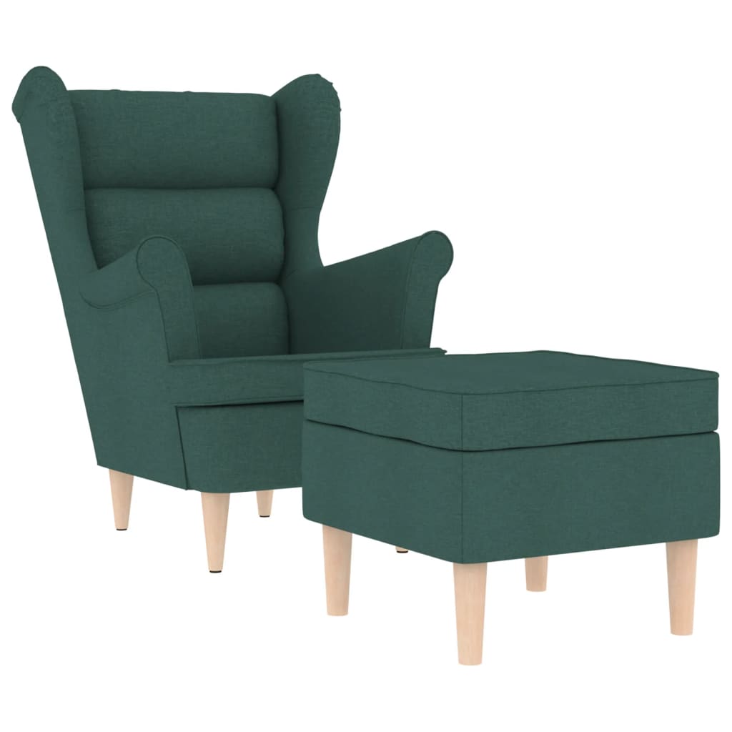Fauteuil avec repose-pieds en tissu vert foncé