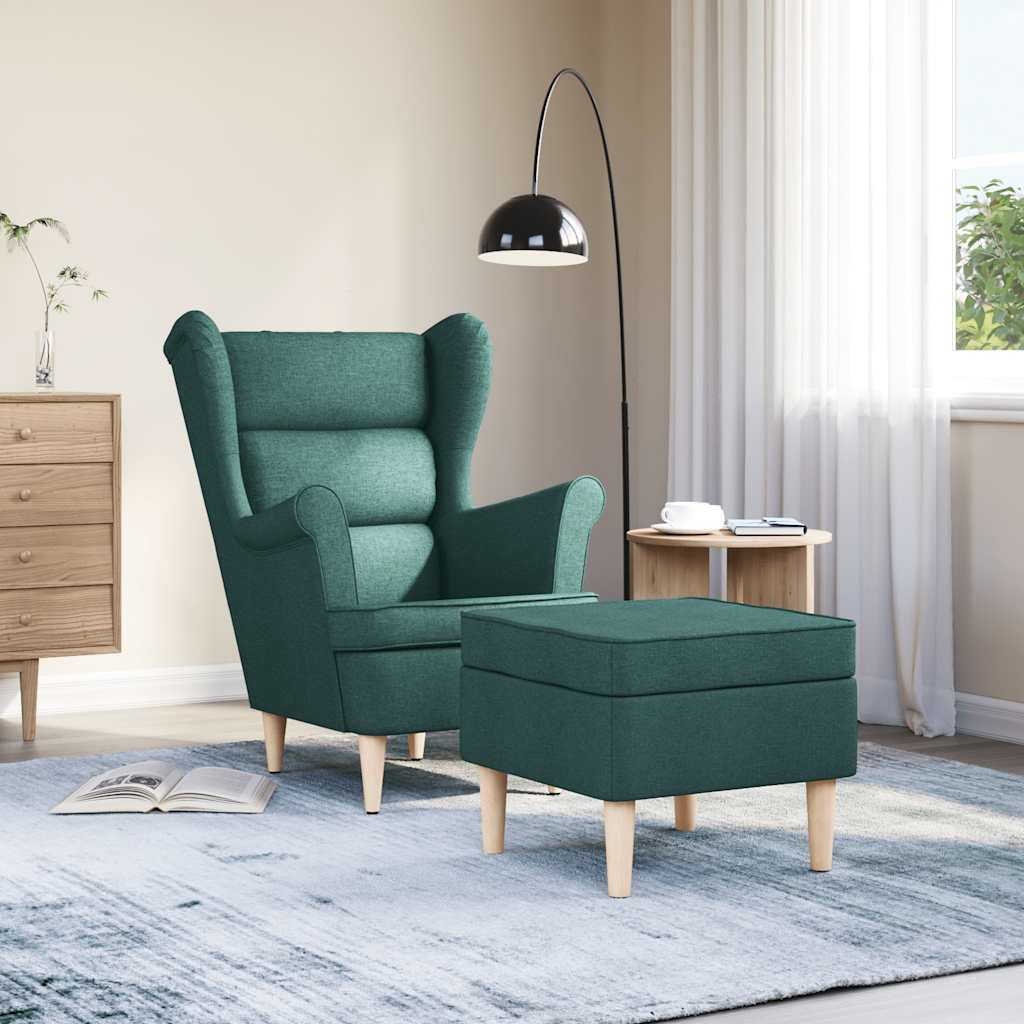 Fauteuil avec repose-pieds en tissu vert foncé