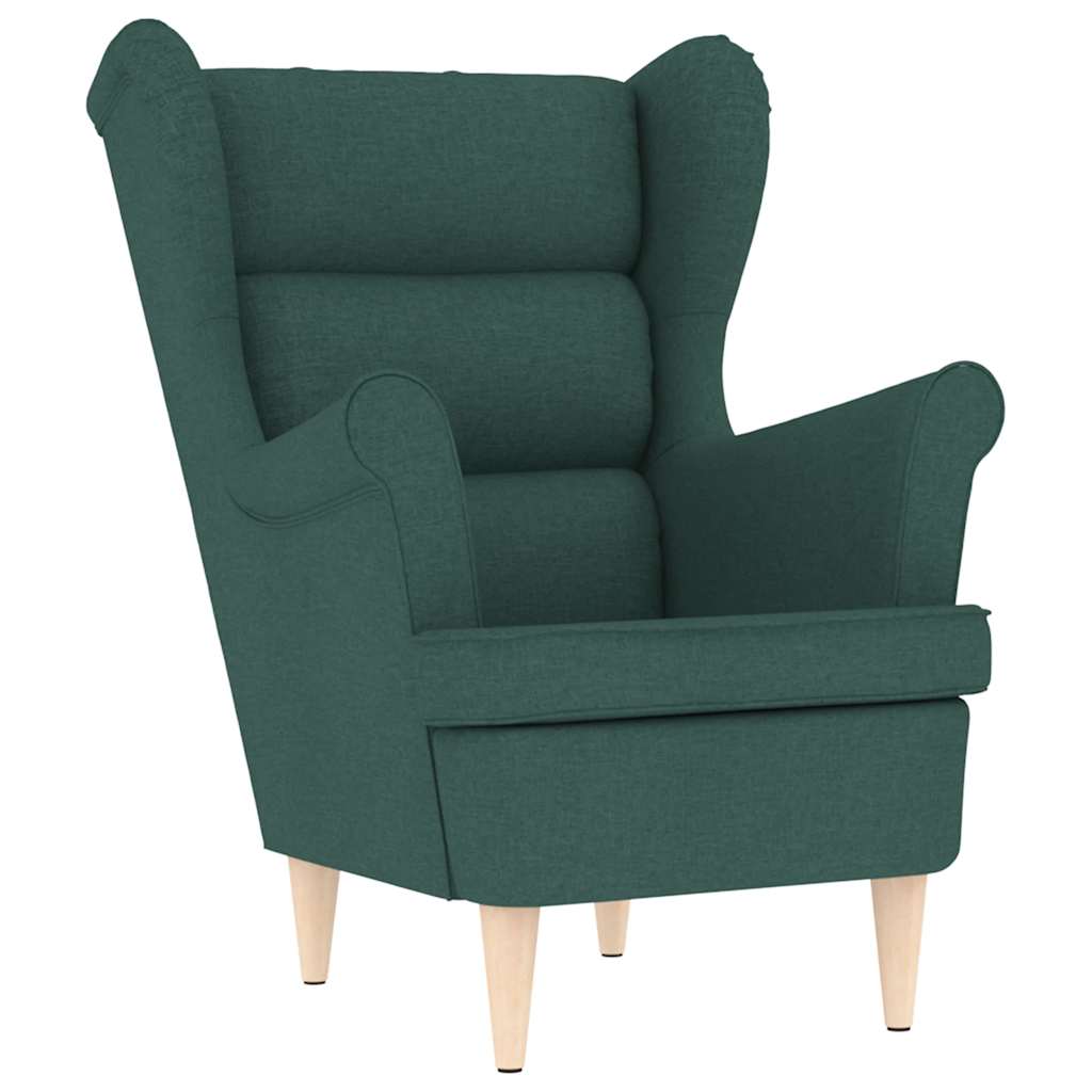 Fauteuil avec repose-pieds en tissu vert foncé