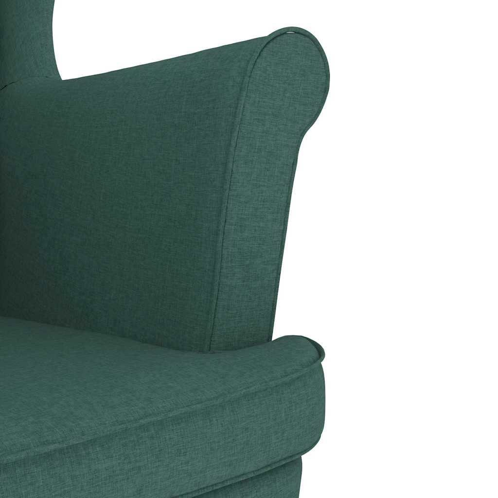 Fauteuil avec repose-pieds en tissu vert foncé