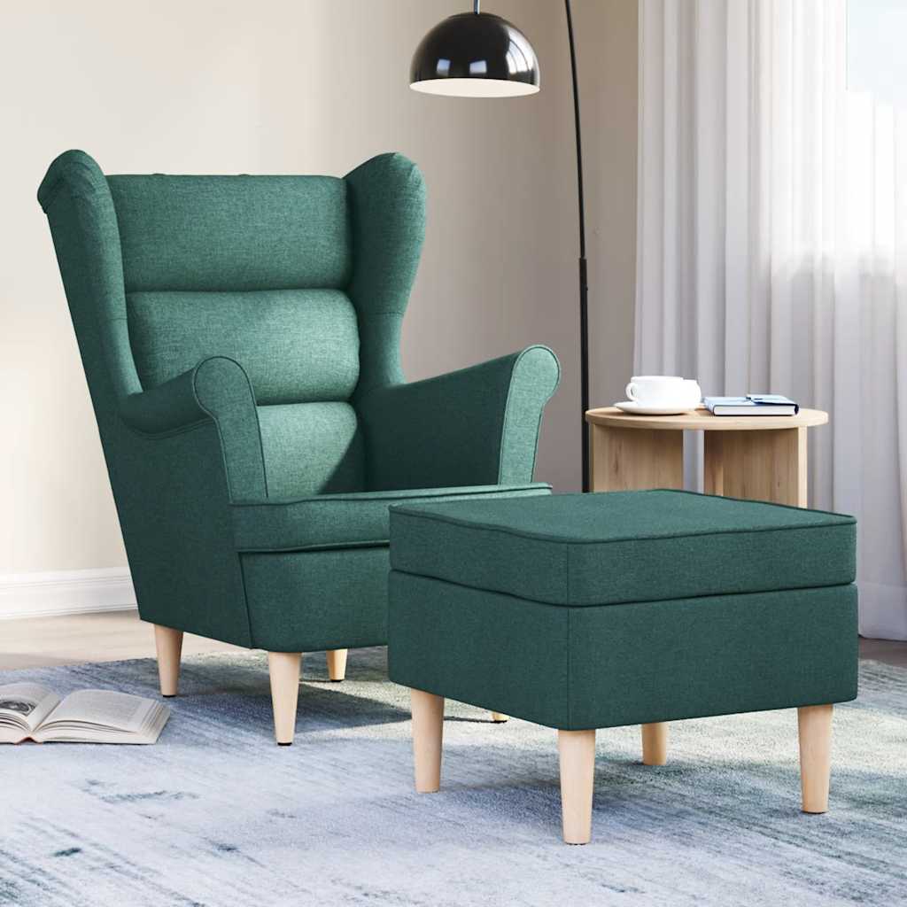 Fauteuil avec repose-pieds en tissu vert foncé