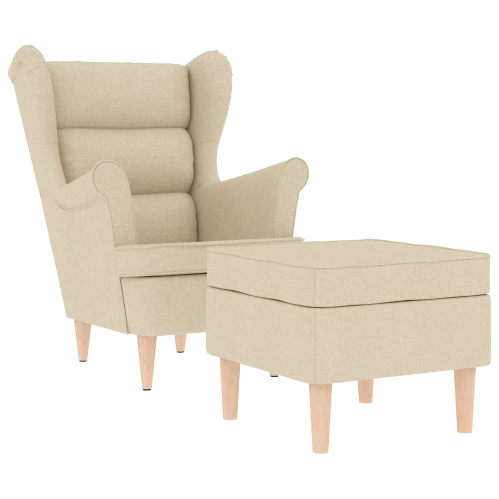 Sessel mit Fußhocker Creme Stoff