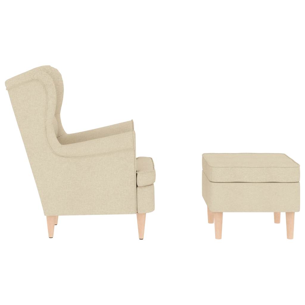 Sessel mit Fußhocker Creme Stoff