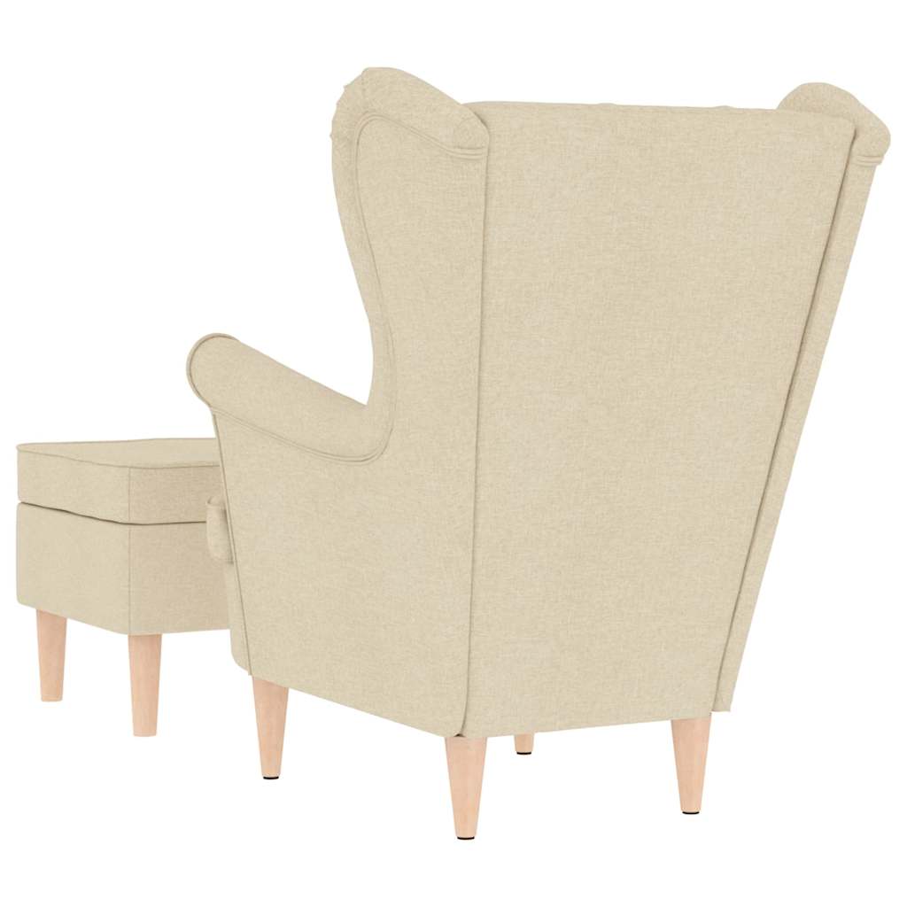 Sessel mit Fußhocker Creme Stoff
