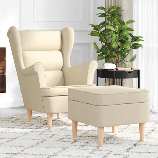 Sessel mit Fußhocker Creme Stoff