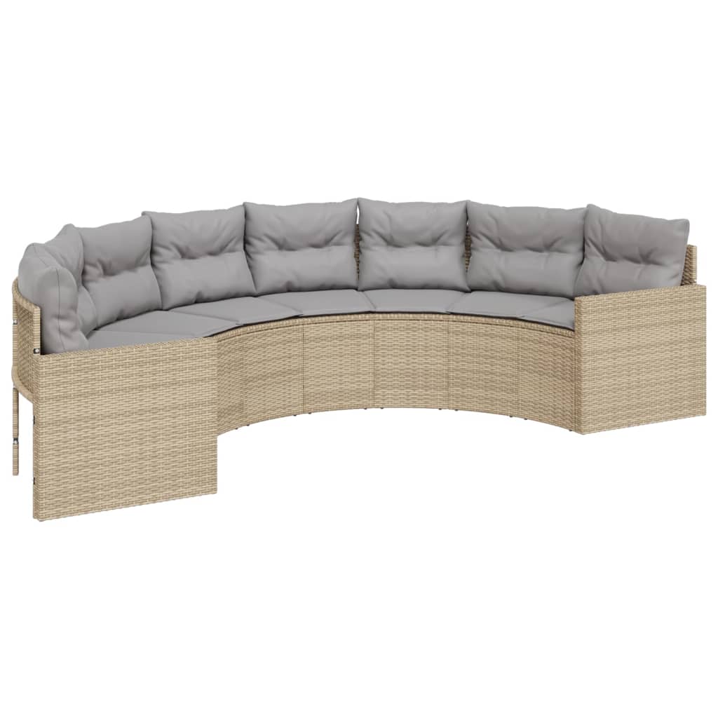 Gartensofa mit Kissen Halbrund Beige Poly-Rattan