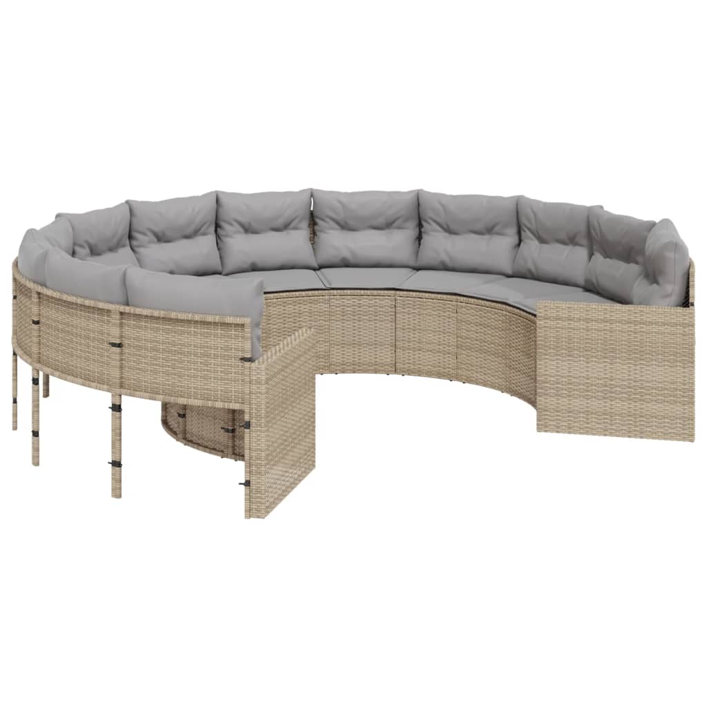 Gartensofa mit Kissen Rund Beige Poly-Rattan