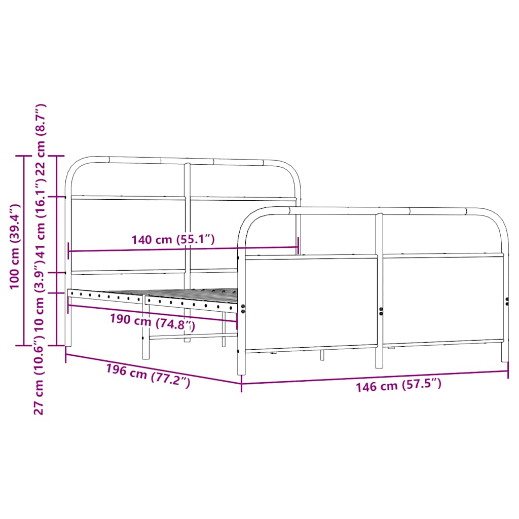 Metallbett ohne Matratze Sonoma-Eiche 140x190 cm