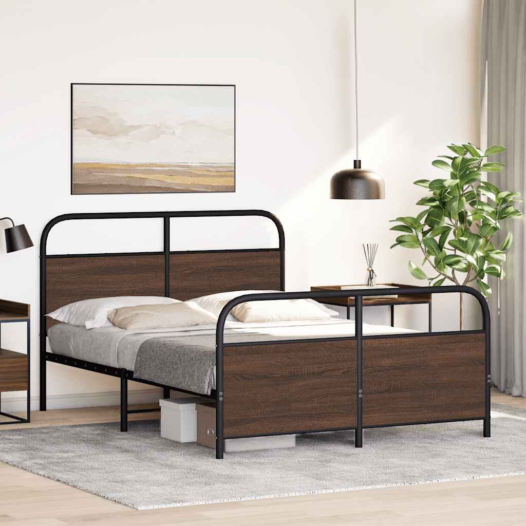 Metallbett ohne Matratze Braun Eichen-Optik 140x190 cm