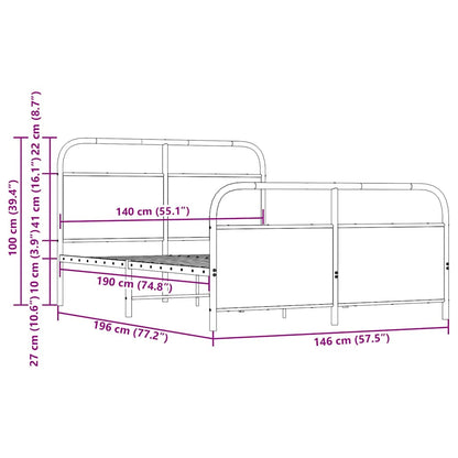Metallbett ohne Matratze Braun Eichen-Optik 140x190 cm