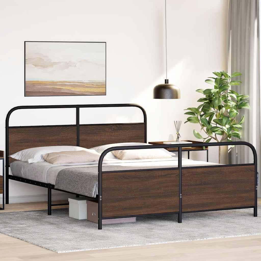 Metallbett ohne Matratze Braun Eichen-Optik 160x200 cm