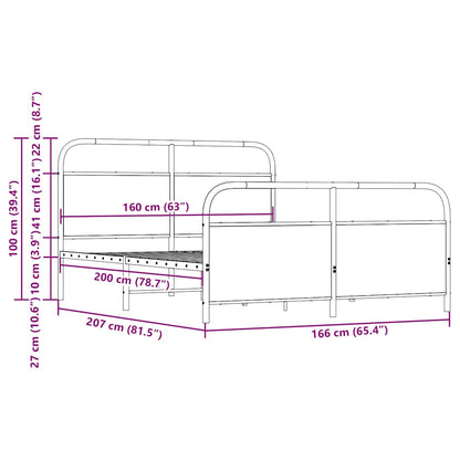 Metallbett ohne Matratze Braun Eichen-Optik 160x200 cm
