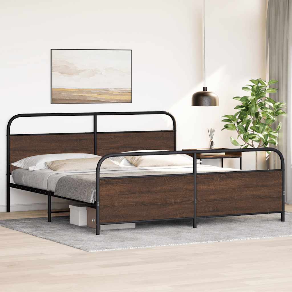 Metallbett ohne Matratze Braun Eichen-Optik 180x200 cm