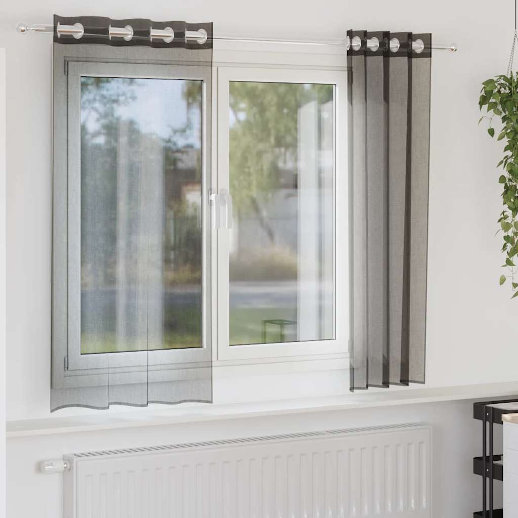 Voile Vorhänge mit Ösen 2 Stk. Schwarz 140x175 cm