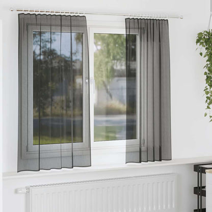 Voile Vorhänge mit Stangentaschen 2 Stk. Schwarz