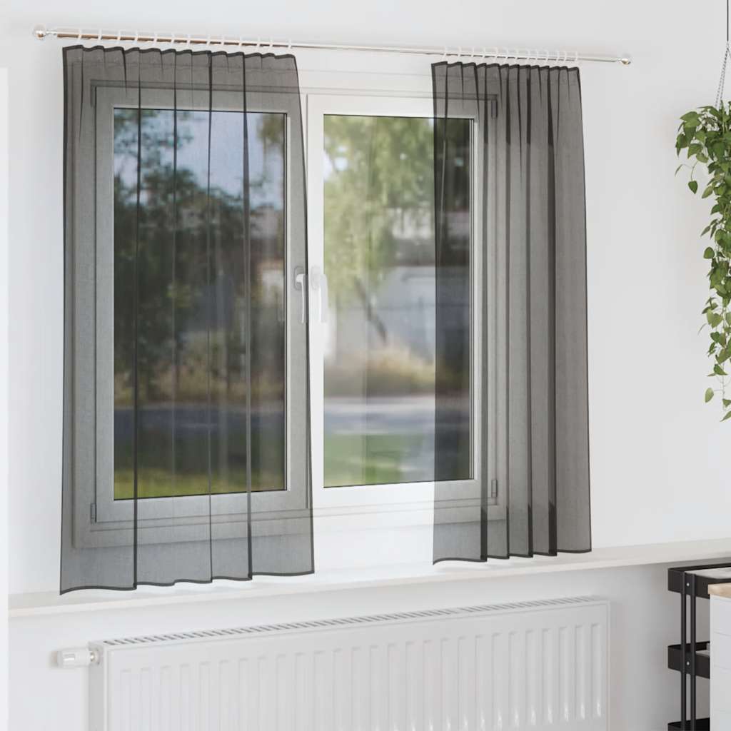 Voile Vorhänge mit Stangentaschen 2 Stk. Schwarz