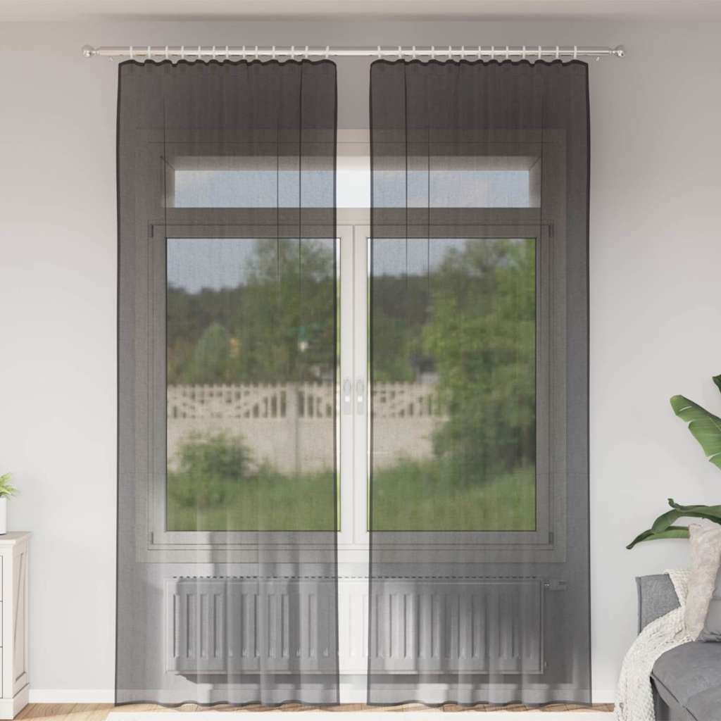 Voile Vorhänge mit Stangentaschen 2 Stk. Schwarz