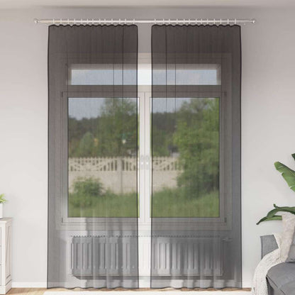 Voile Vorhänge mit Stangentaschen 2 Stk. Schwarz