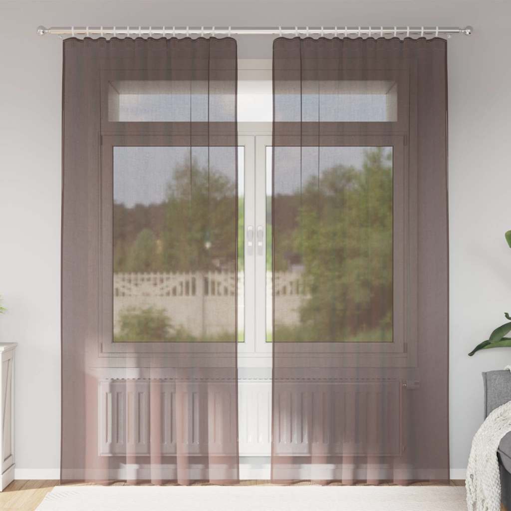 Voile Vorhänge mit Stangentaschen 2 Stk. Braun