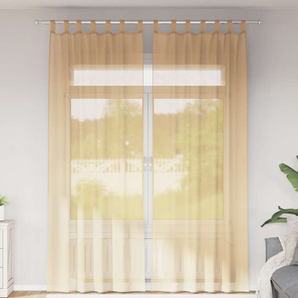 Voile Vorhänge mit Stangentaschen 2 Stk. Sandfarbe