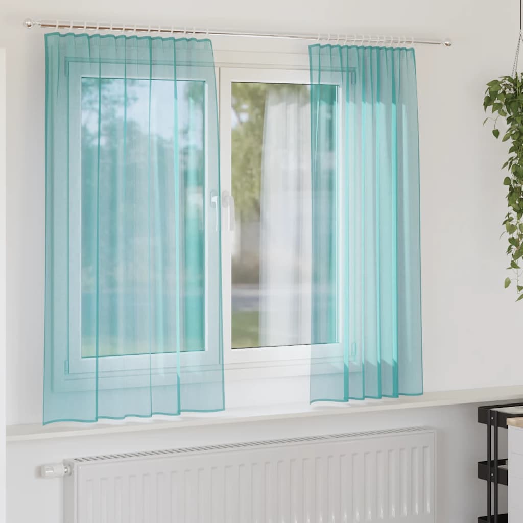 Voile Vorhänge mit Stangentaschen 2 Stk. Türkis