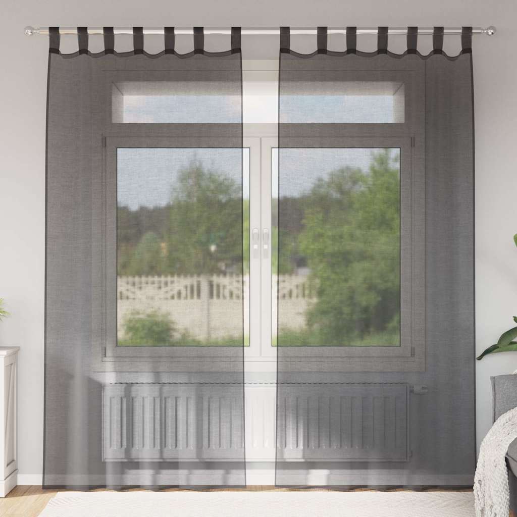 Voile Vorhänge mit Lasche 2 Stk. Schwarz
