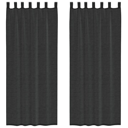 Voile Vorhänge mit Lasche 2 Stk. Schwarz