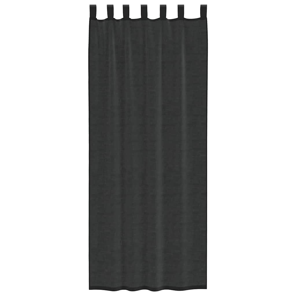 Voile Vorhänge mit Lasche 2 Stk. Schwarz