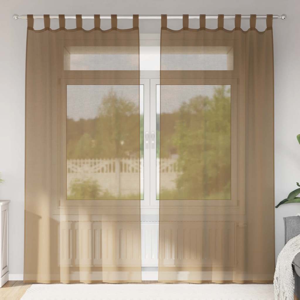 Voile Vorhänge mit Schlaufen 2 Stk. Hellbraun 140x245 cm