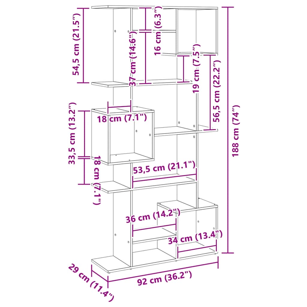 Bücherregal Artisan-Eiche 92x29x188 cm Holzwerkstoff