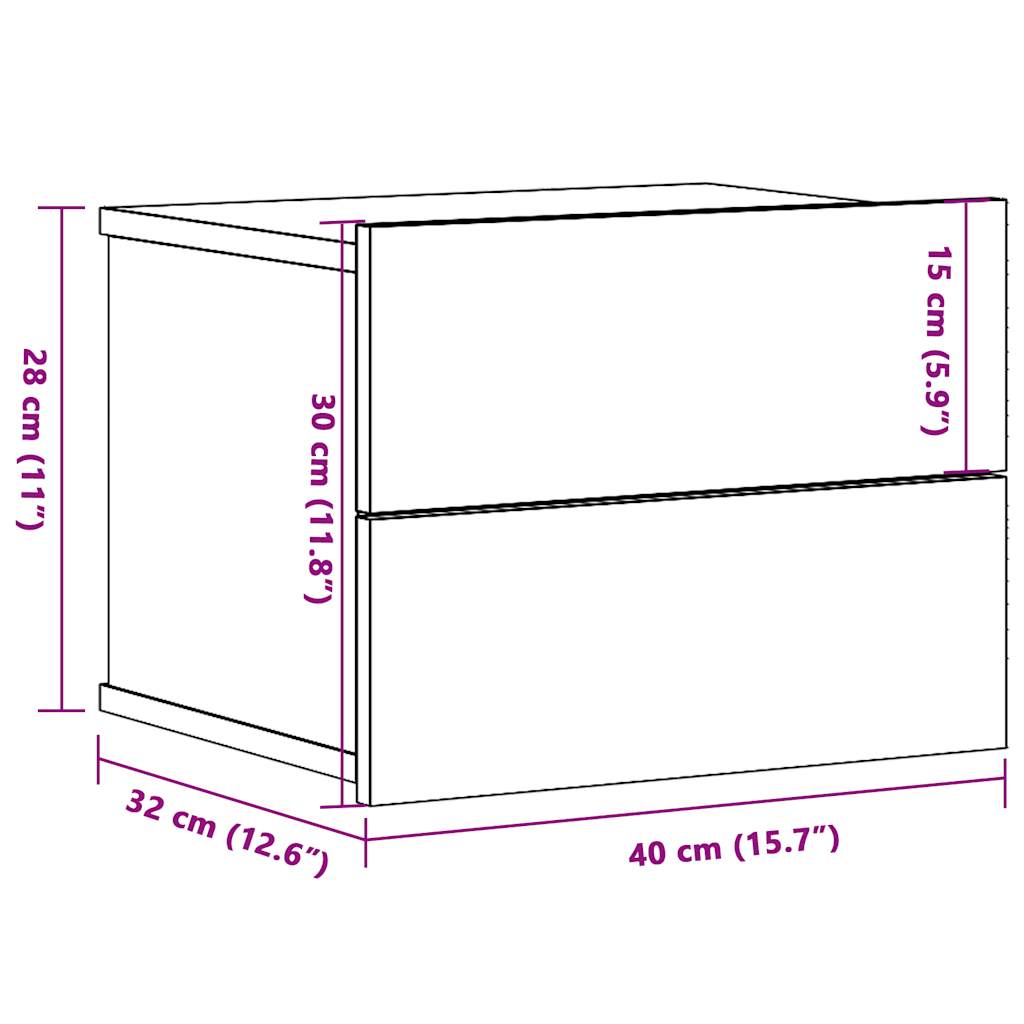 Tables de chevet murales 2 pcs. aspect vieux bois 40x32x30 cm