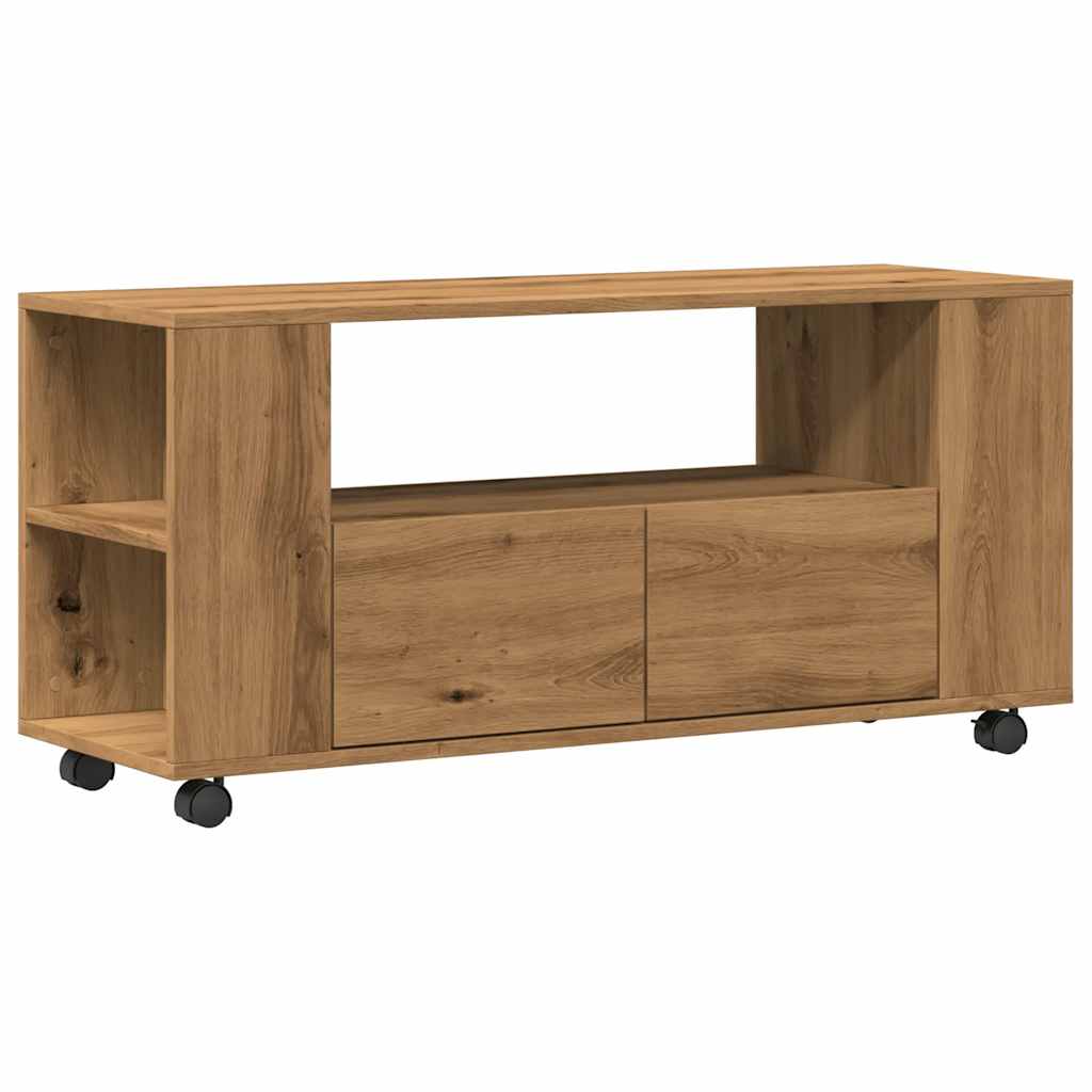 Meuble TV à roulettes Chêne artisanal 102x34,5x43cm matériau bois
