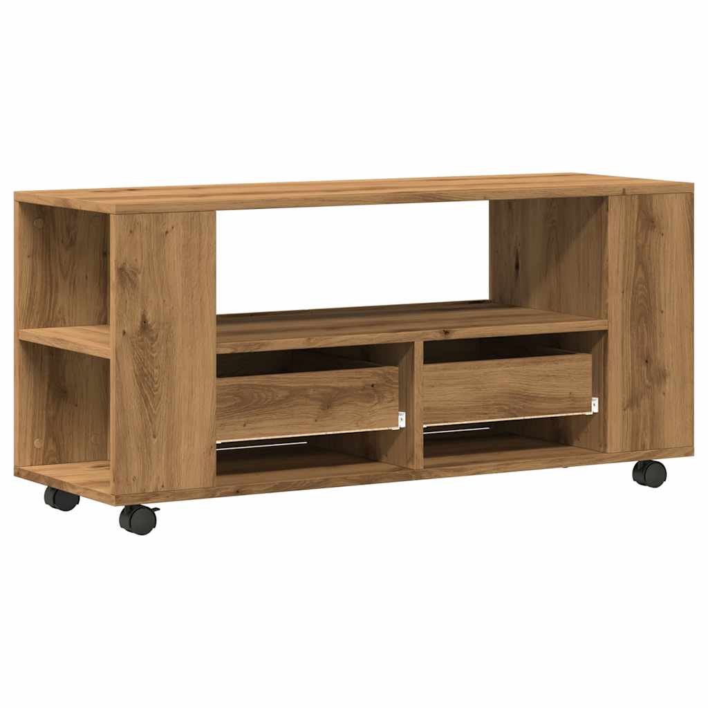 Meuble TV à roulettes Chêne artisanal 102x34,5x43cm matériau bois