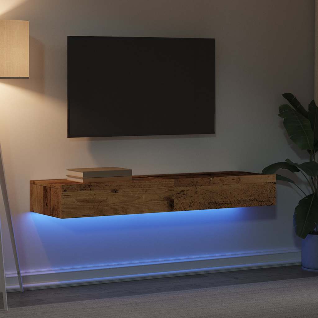 Meubles TV avec lumières LED 2 pièces aspect bois de récupération 60x35x15,5 cm.