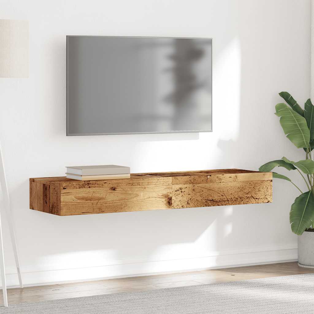 Meubles TV avec lumières LED 2 pièces aspect bois de récupération 60x35x15,5 cm.