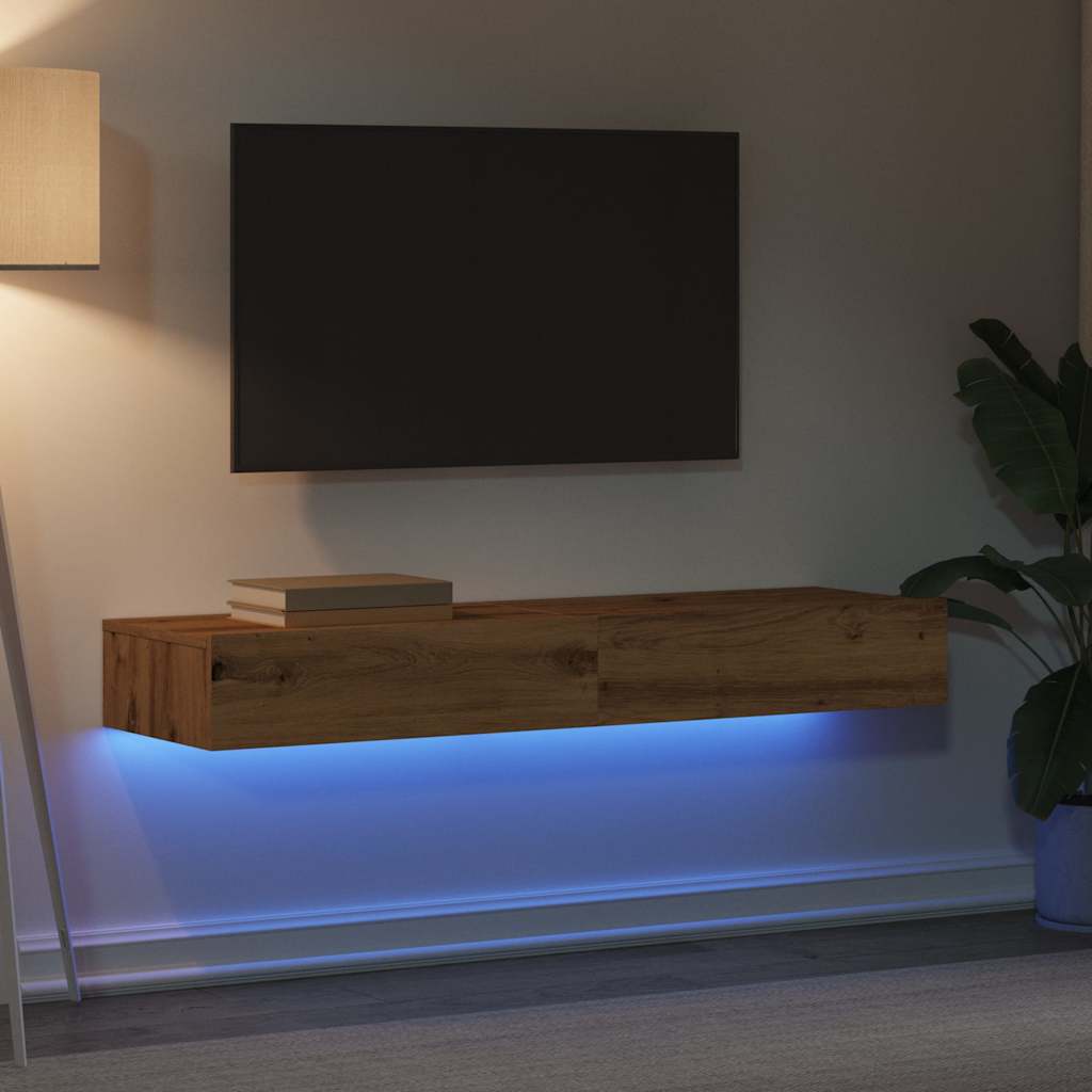 Meubles TV avec lumières LED 2 pcs. Chêne artisanal 60x35x15,5 cm