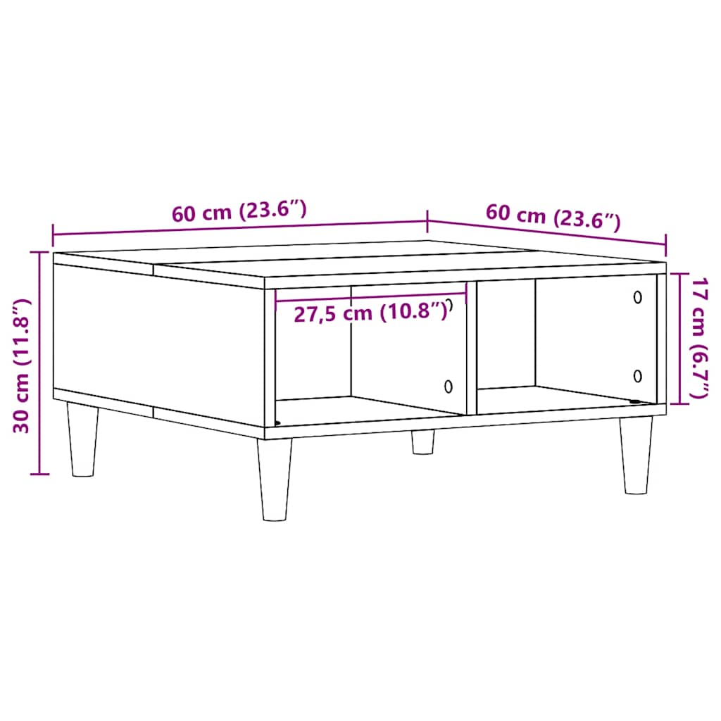 Table basse aspect bois de récupération 60x60x30 cm en bois