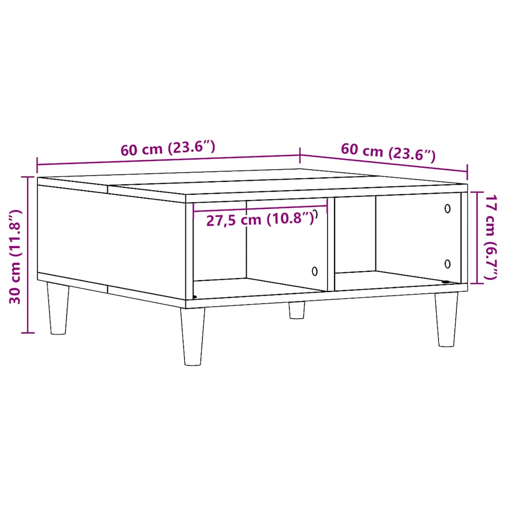 Table basse artisanale en chêne 60x60x30 cm en bois