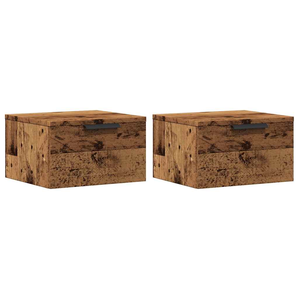 Tables de chevet murales 2 pcs. aspect vieux bois 34x30x20 cm