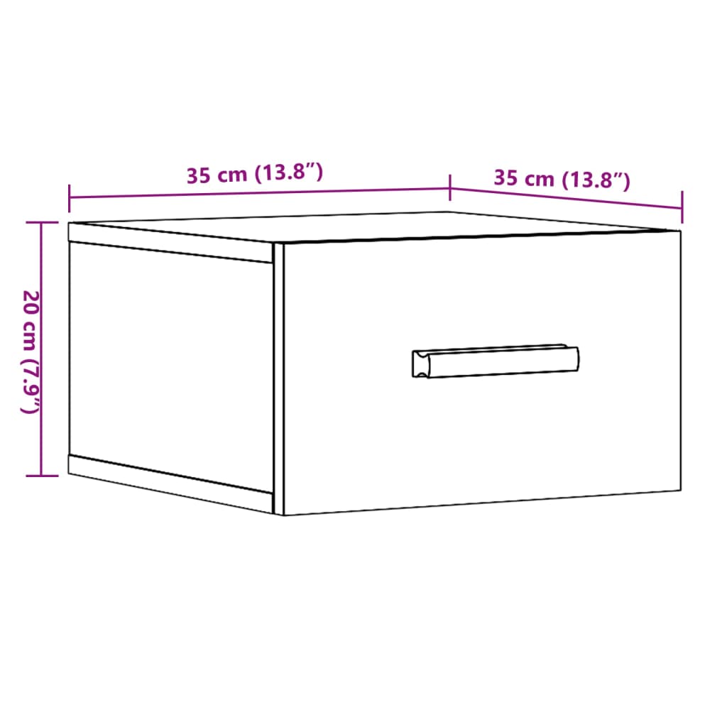 Tables de chevet murales 2 pcs. aspect vieux bois 35x35x20 cm