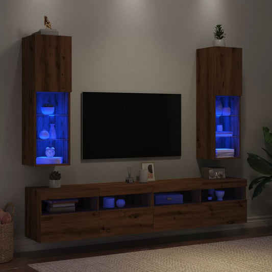 Meubles TV avec lumières LED 2 pcs Chêne artisanal 30,5x30x102cm