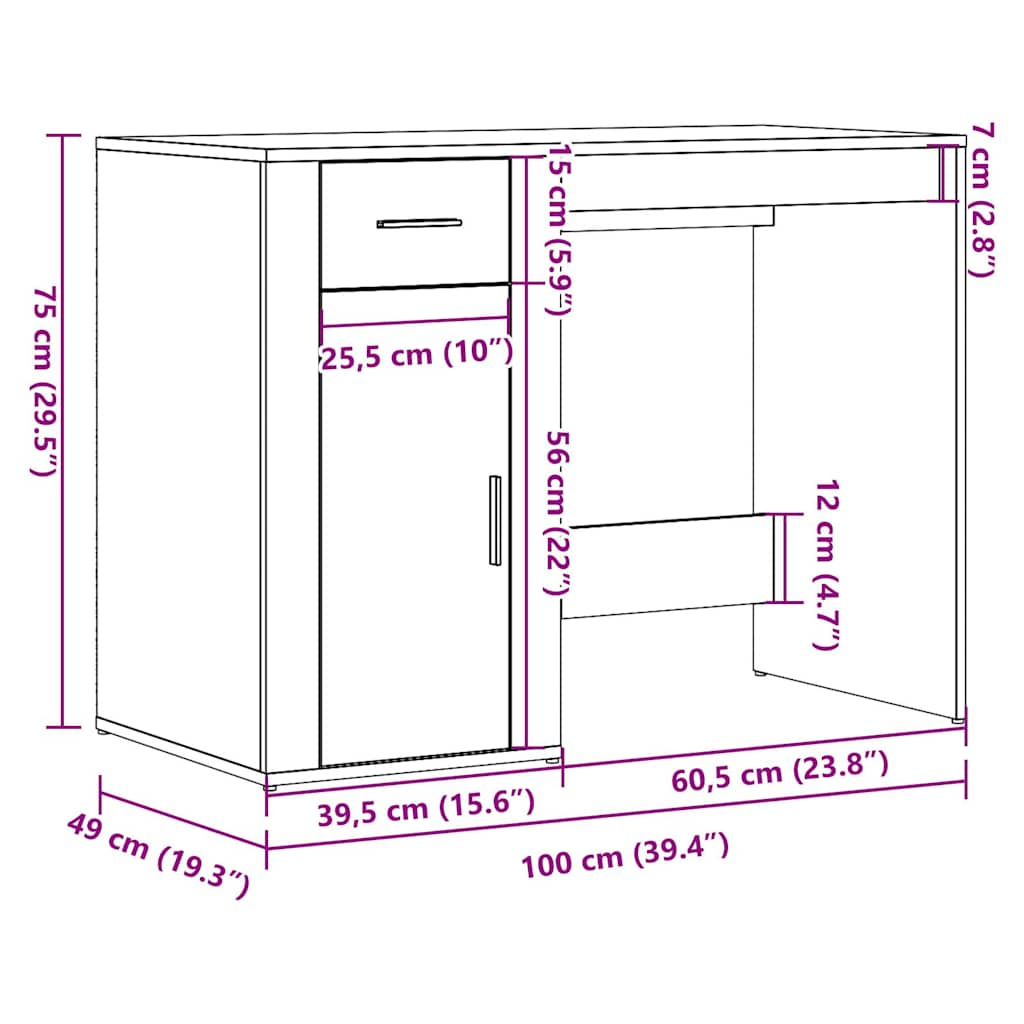 Bureau aspect bois de récupération 100x49x75 cm en bois