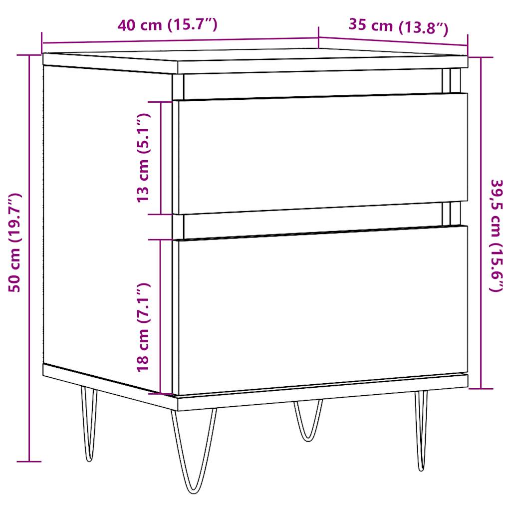 Table de chevet artisanale en chêne 40x35x50 cm en bois