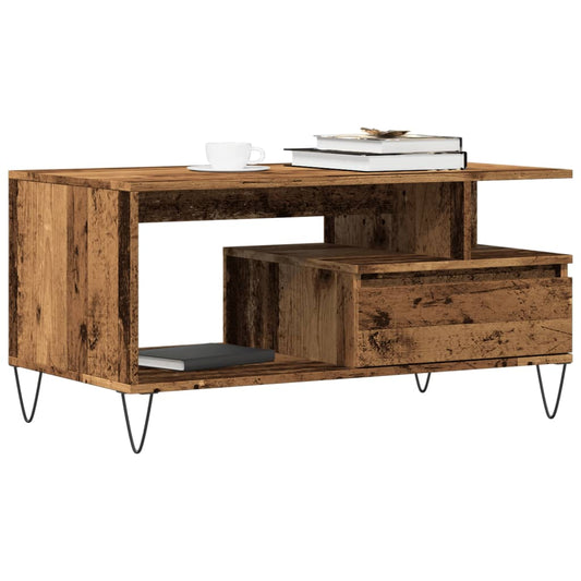 Table basse aspect bois de récupération 90x49x45 cm en bois